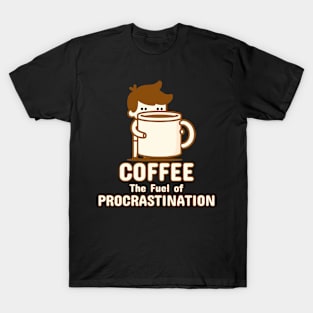 Coffee, The Fuel of Procrastination | Cute Boy with Coffee | Coffee Lover Pun T-Shirt